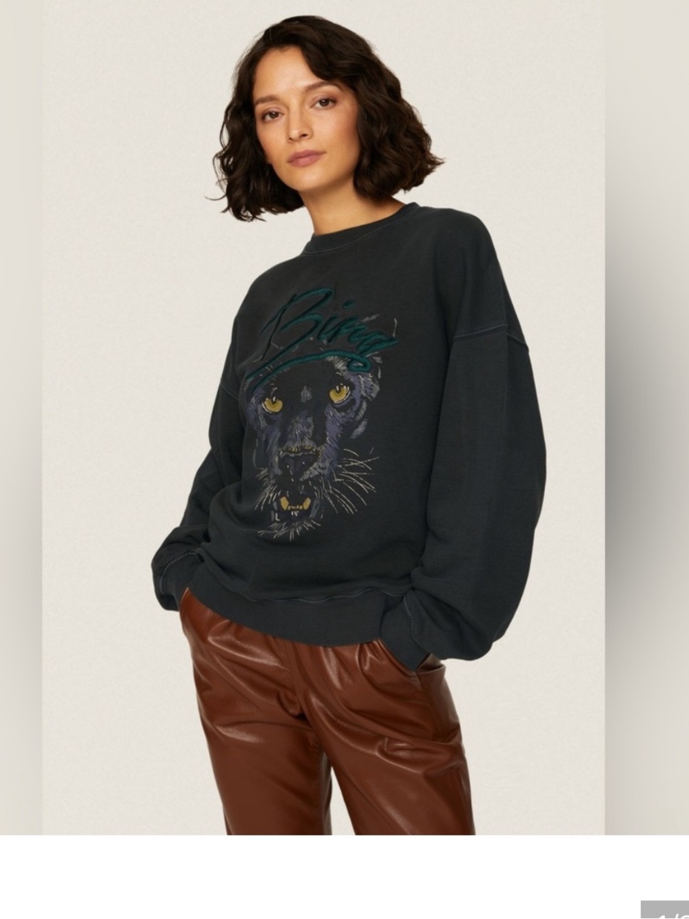 Anine Bing Kenny Black Panther Crewneck Sweatshirt - Sz S